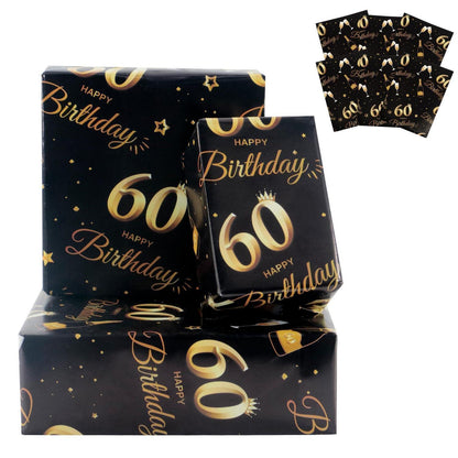 Geschenkpapier 60. Geburtstag Schwarz Gold 70x50 cm