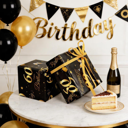 Geschenkpapier 60. Geburtstag Schwarz Gold 70x50 cm