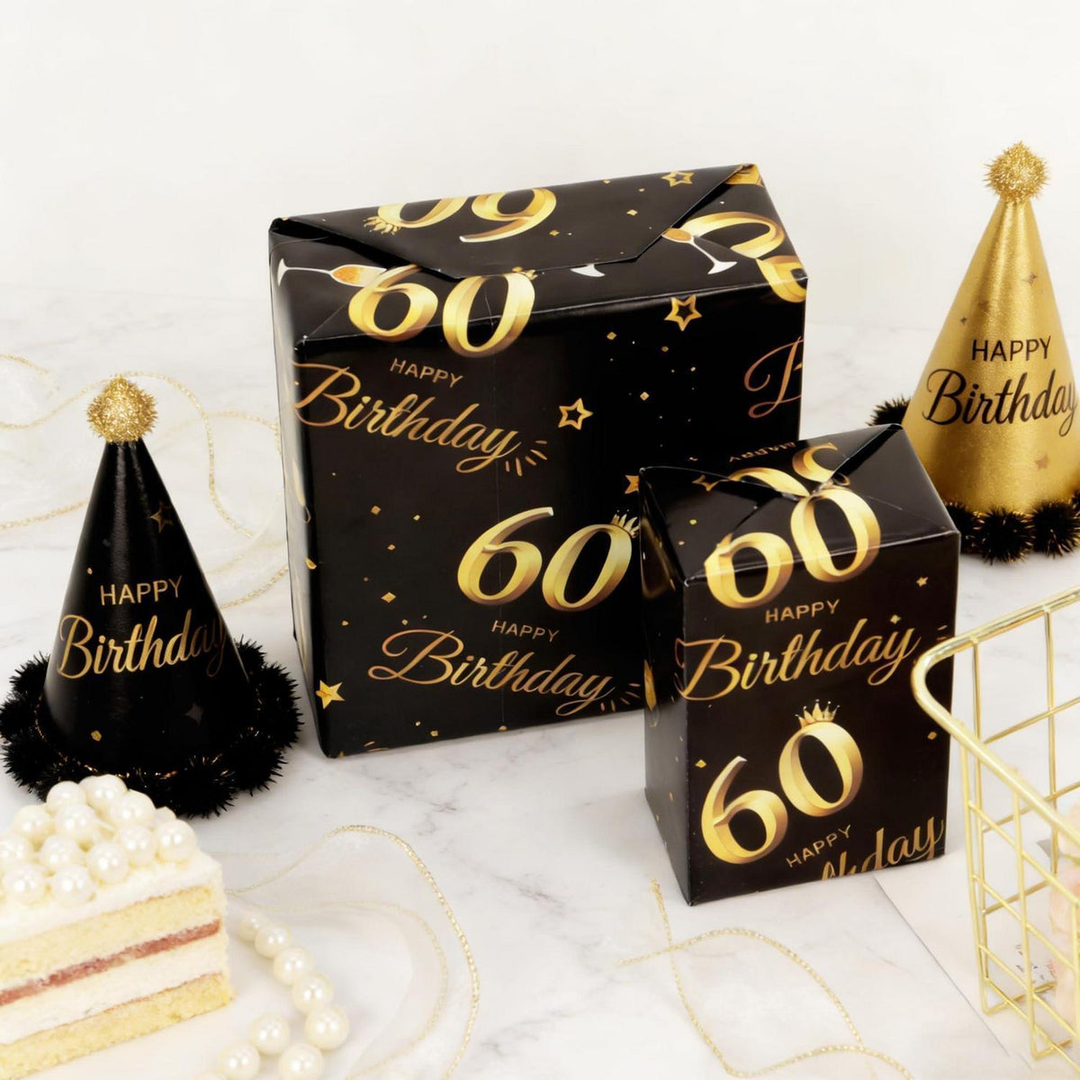 Geschenkpapier 60. Geburtstag Schwarz Gold 70x50 cm