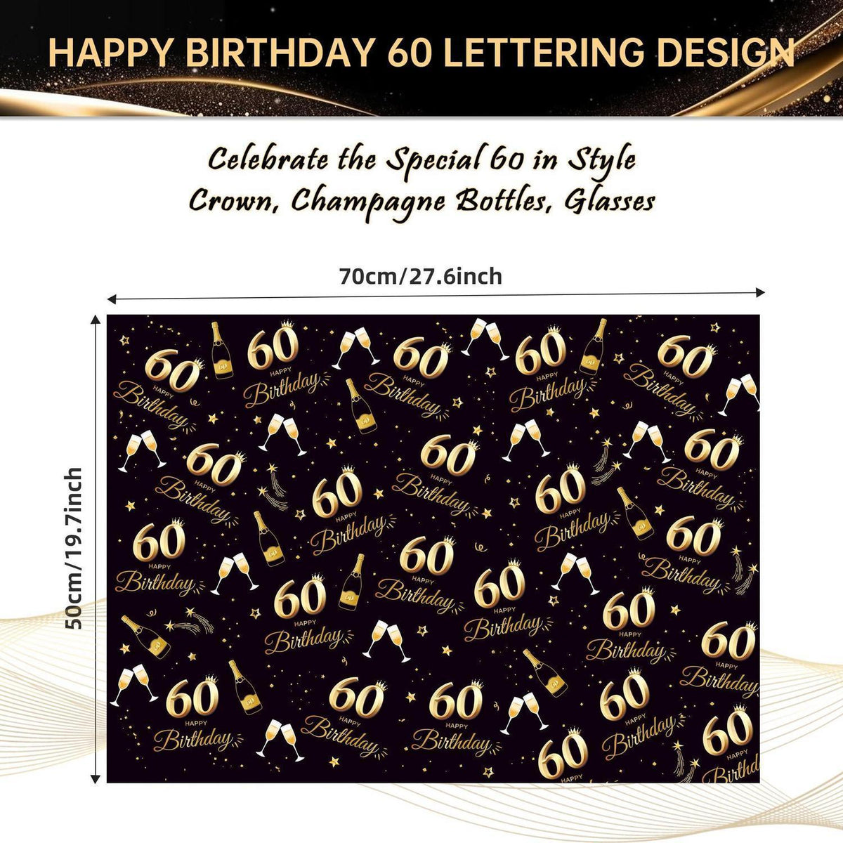 Geschenkpapier 60. Geburtstag Schwarz Gold 70x50 cm
