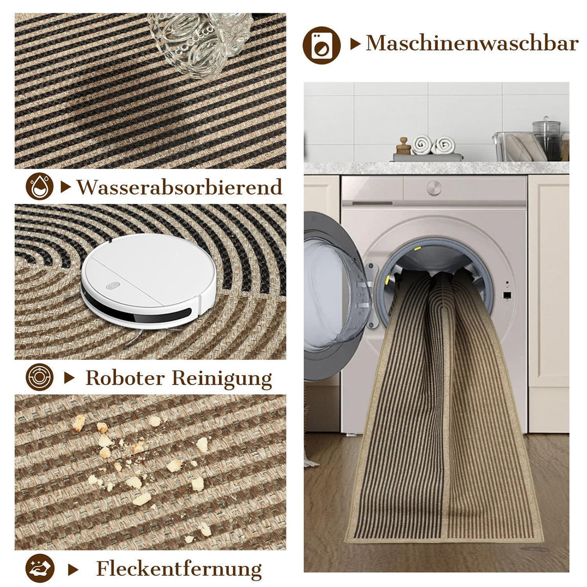 Webteppich Läufer 80x300cm – Rutschfest & Waschbar für Flur/Küche