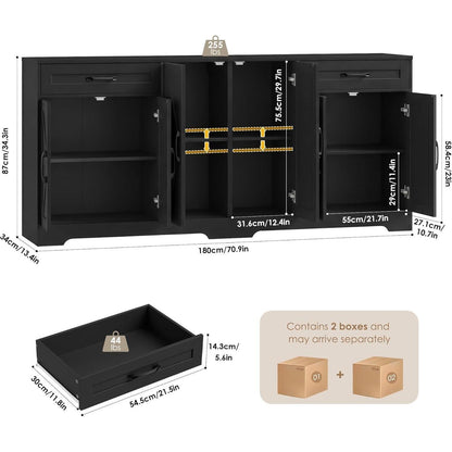 180cm Sideboard mit Arbeitsplatte – Küchenschrank mit 6 Türen