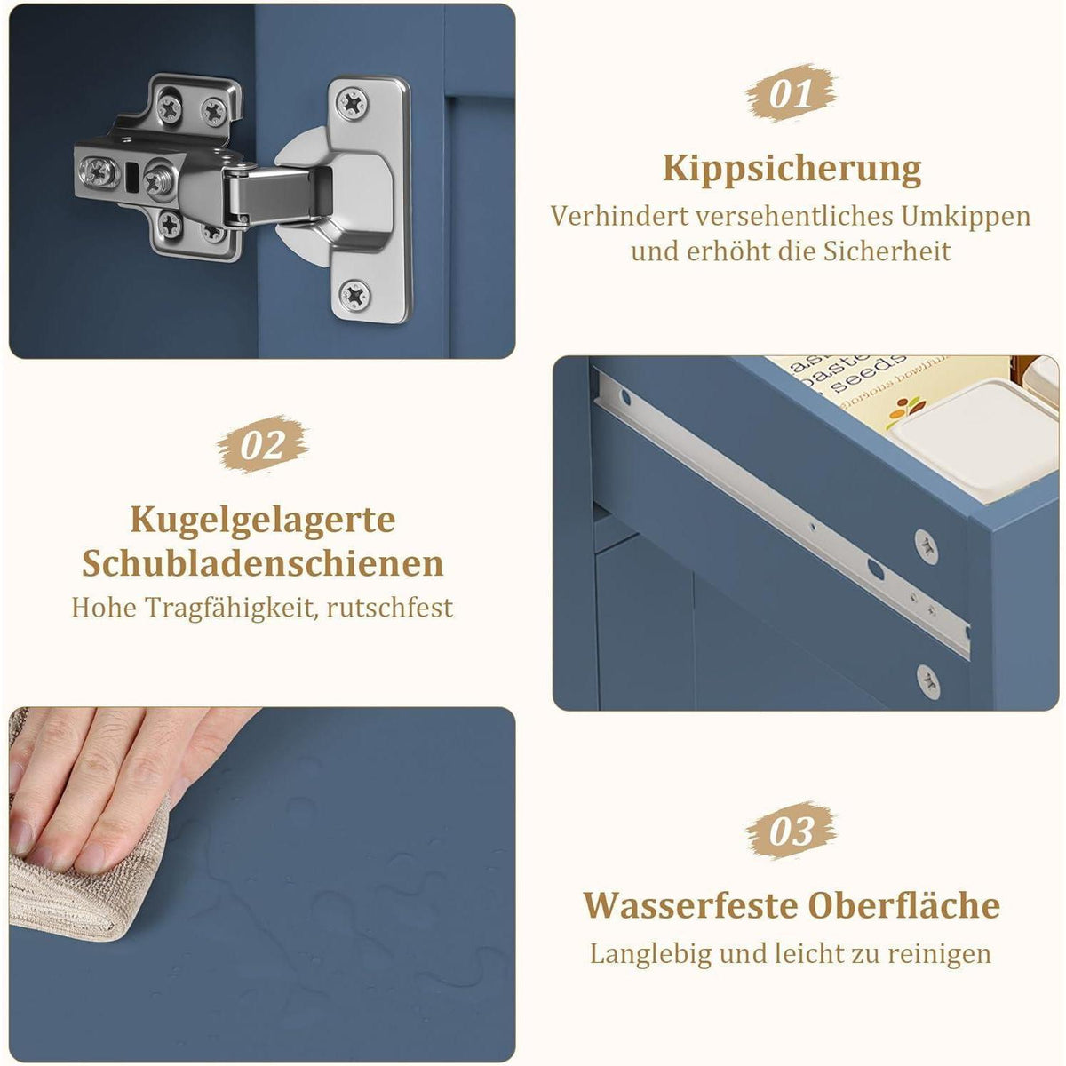 Blauer Küchenschrank mit Arbeitsplatte & Schubladen