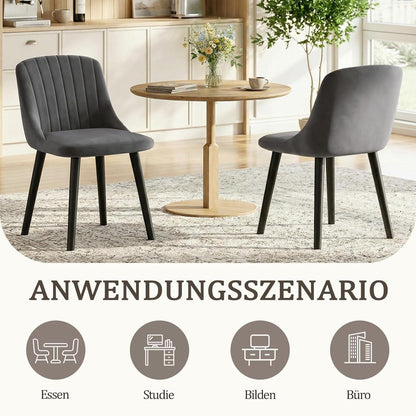 Esszimmerstühle Set 4er Schwarz/Dunkelgrau Samt Holzbeine