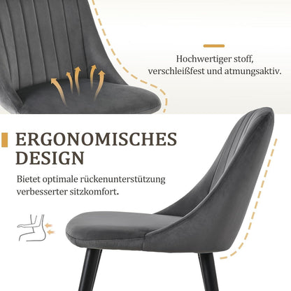 Esszimmerstühle Set 4er Schwarz/Dunkelgrau Samt Holzbeine