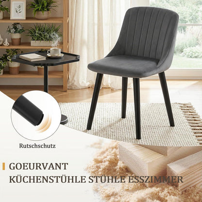 Esszimmerstühle Set 4er Schwarz/Dunkelgrau Samt Holzbeine