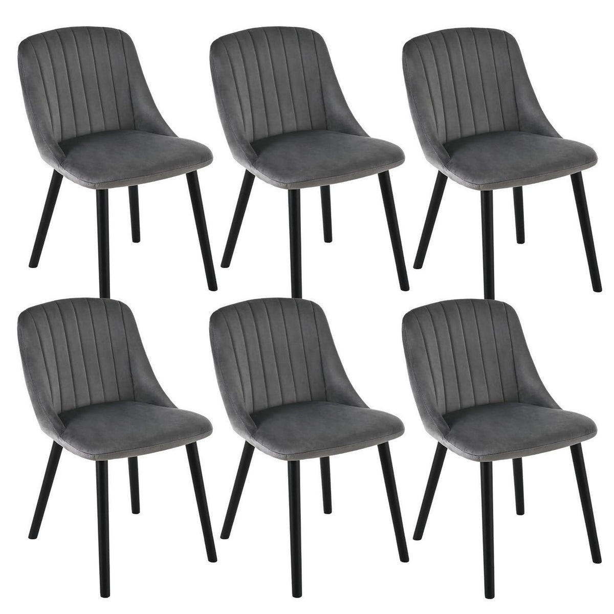 Esszimmerstuhl Set Dunkelgrau Samt | 6er Pack Holzbeine