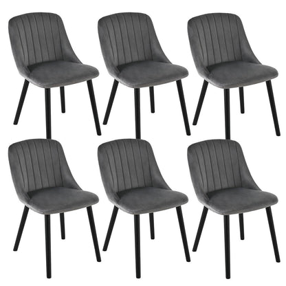Esszimmerstuhl Set Dunkelgrau Samt | 6er Pack Holzbeine