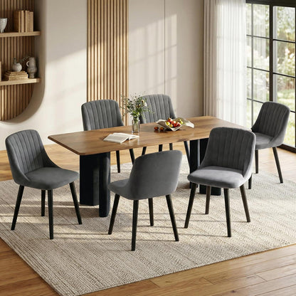 Esszimmerstuhl Set Dunkelgrau Samt | 6er Pack Holzbeine