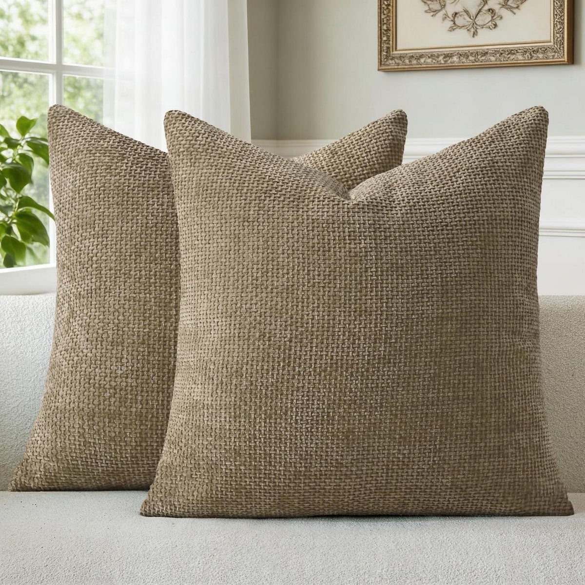 2x Kissenbezug Braun 40x40 cm Chenille - Weich & Dekorativ