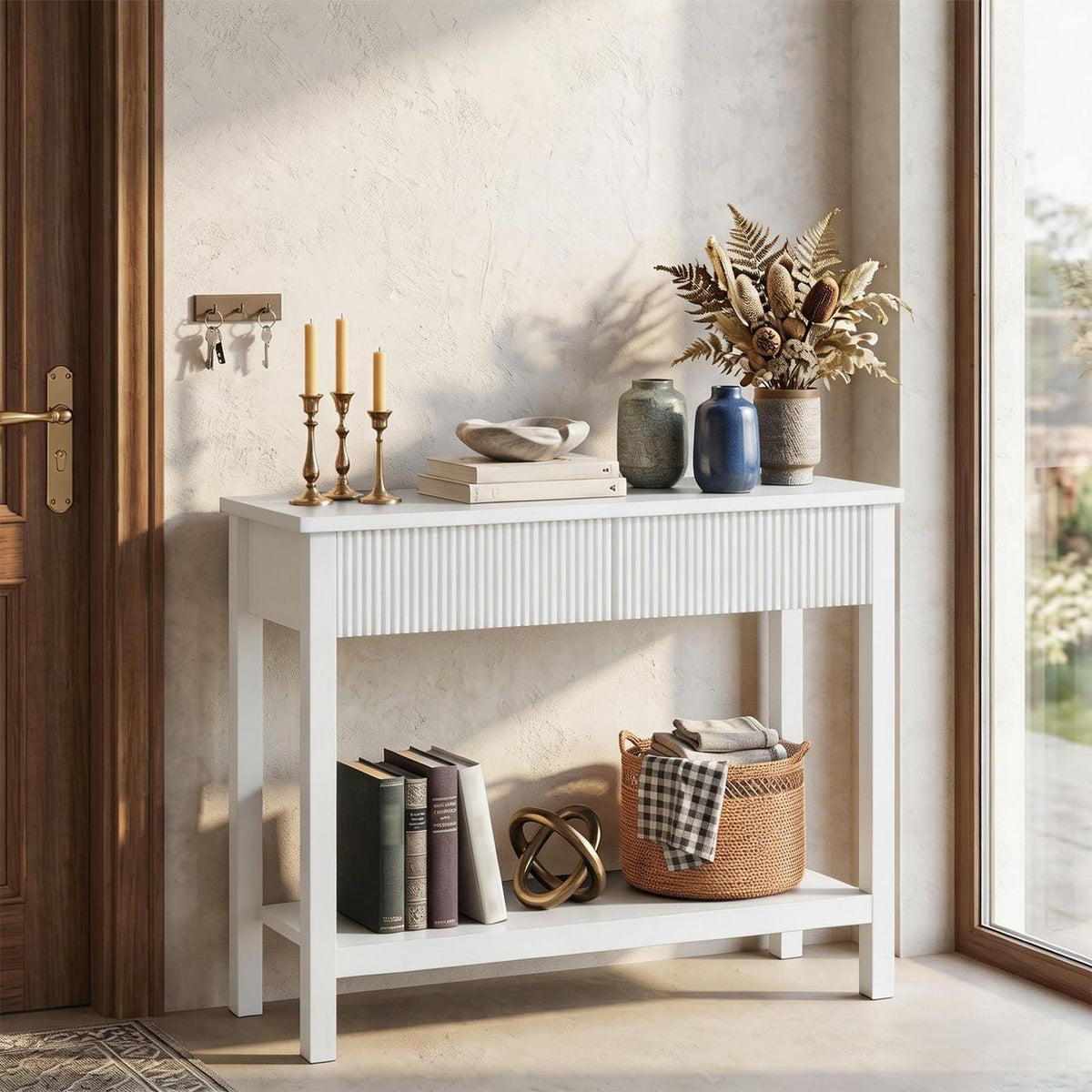 Konsolentisch mit Wellenfront-Schubladen, schmaler Flurtisch 100x30x80 cm
