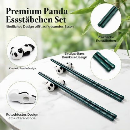 Essstäbchen Geschenkset Panda mit Ablage | Wiederverwendbar & Rutschfest