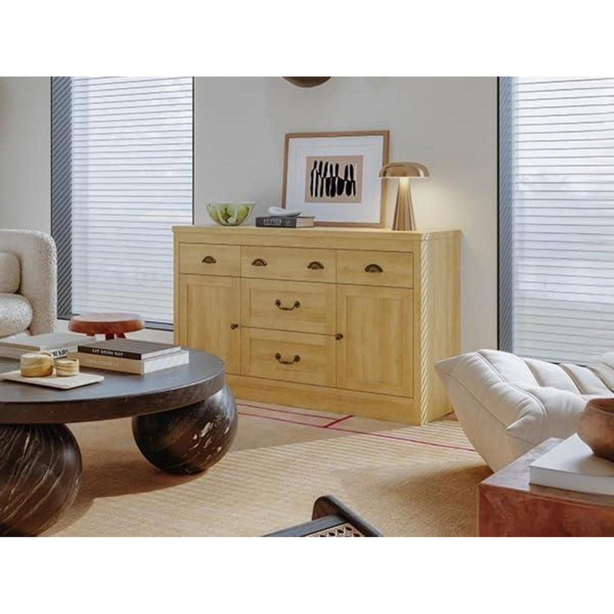 Holz Schubladenschrank mit 2 Türen & 5 Schubladen