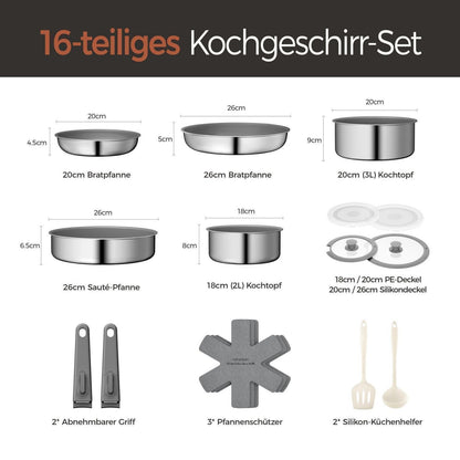 16-teiliges Antihaft-Kochset aus Edelstahl & Keramik