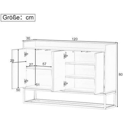 Schmaler Sideboard Weiß 120x30x80cm | Grifflos & Verstellbar