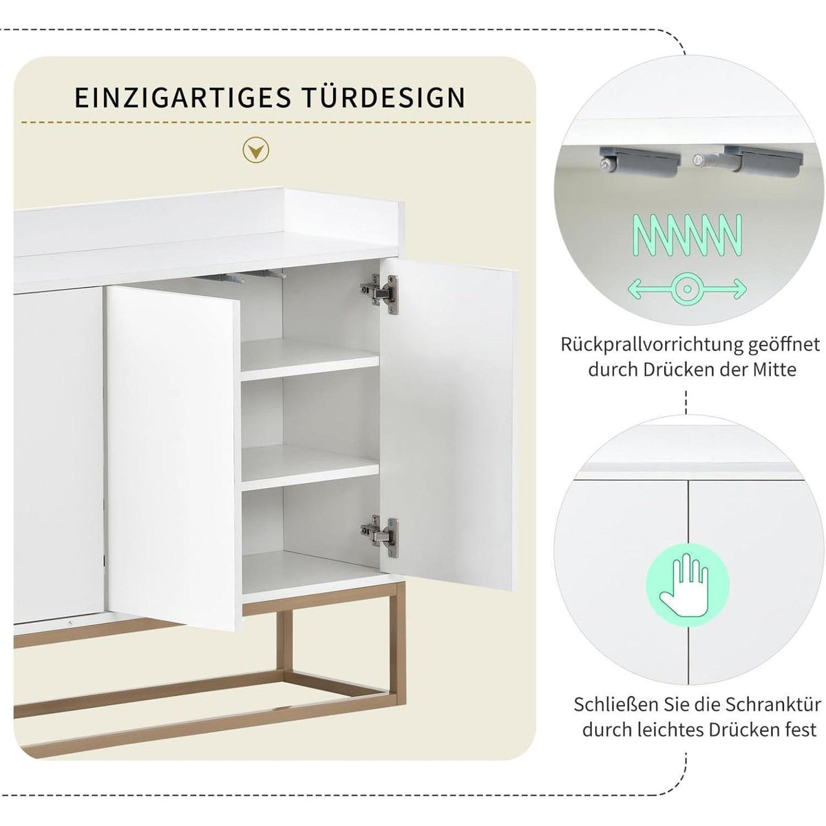 Schmaler Sideboard Weiß 120x30x80cm | Grifflos & Verstellbar