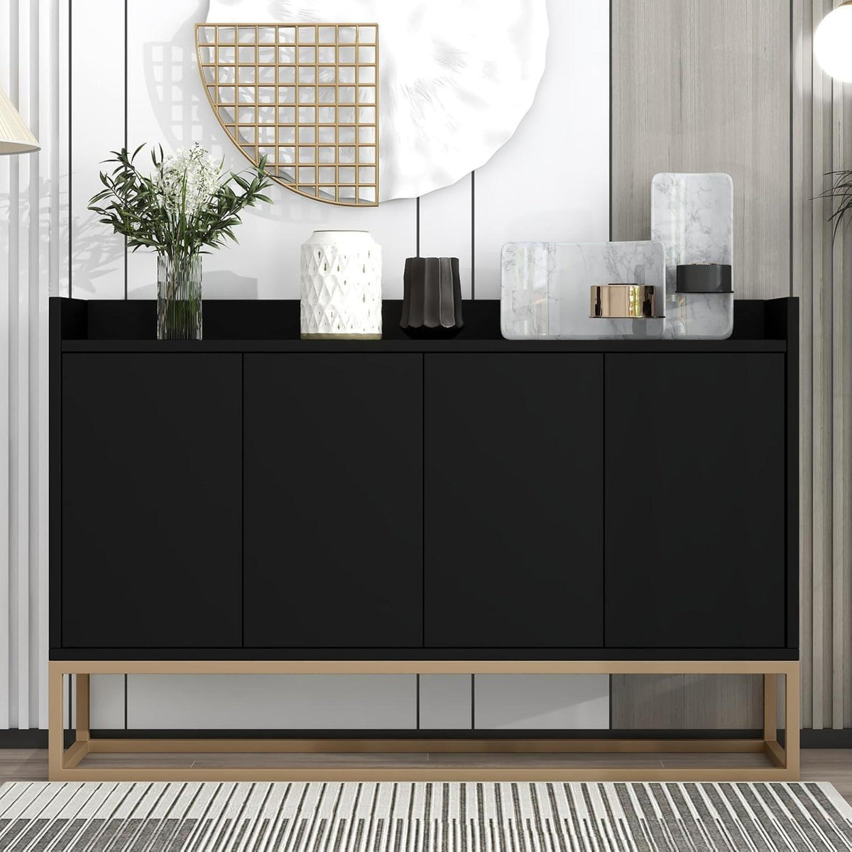 Schmaler Sideboard Schwarz – Griffloser Flur- & Wohnzimmerschrank