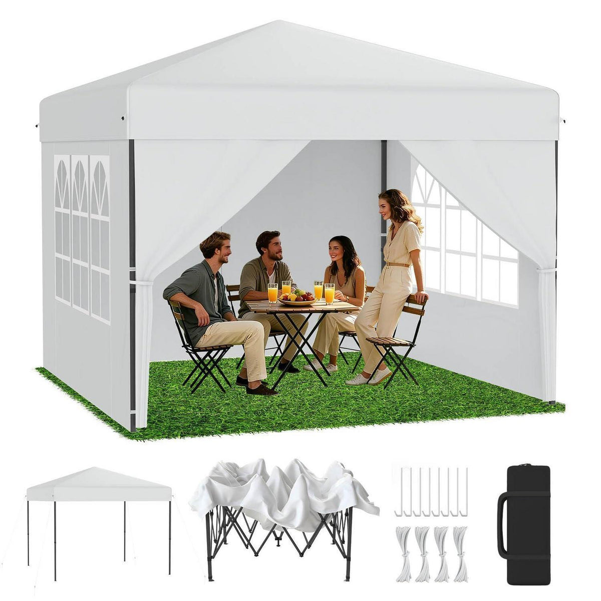 3x3m Pop-Up Pavillon mit Seitenwänden & One-Touch Lift