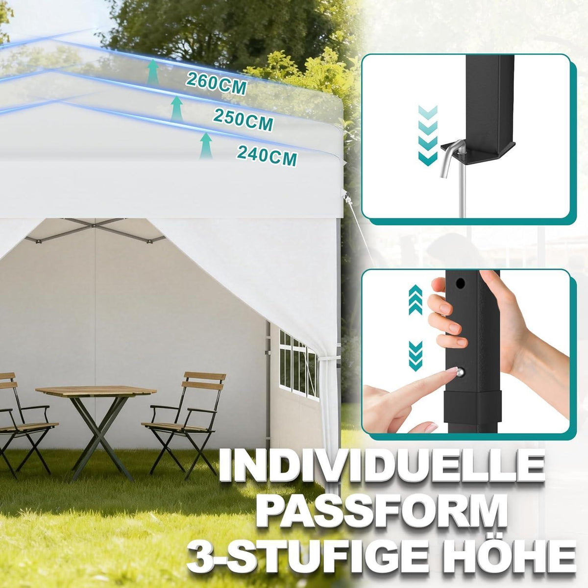 3x3m Pop-Up Pavillon mit Seitenwänden & One-Touch Lift