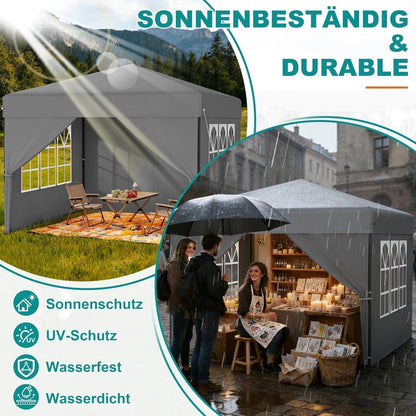 3x3m Pop-Up Pavillon mit Seitenwänden & One-Touch Lift
