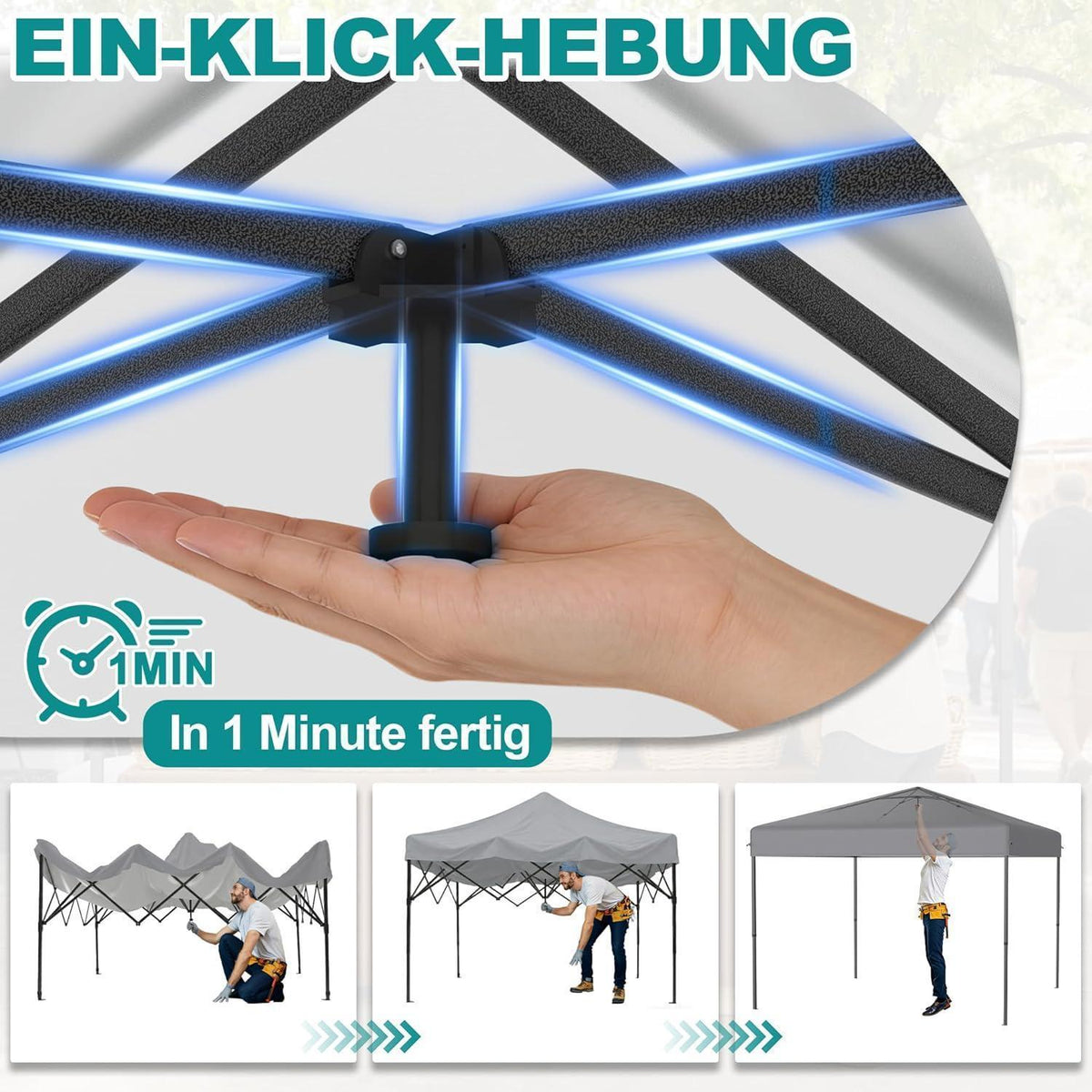 3x3m Pop-Up Pavillon mit Seitenwänden & One-Touch Lift