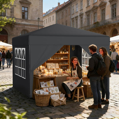 3x3m Pop-Up Pavillon mit Seitenwänden & One-Touch Lift