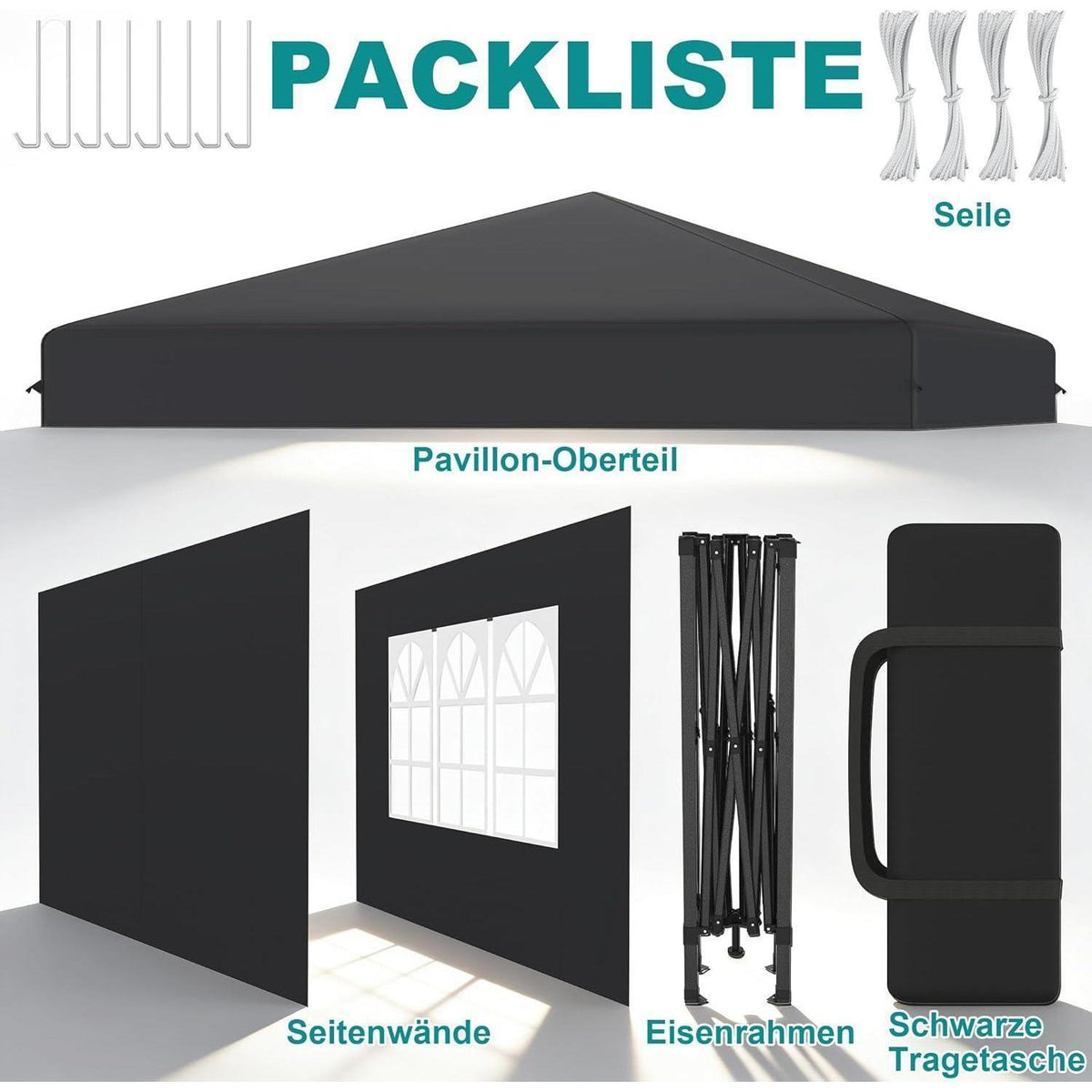 3x3m Pop-Up Pavillon mit Seitenwänden & One-Touch Lift
