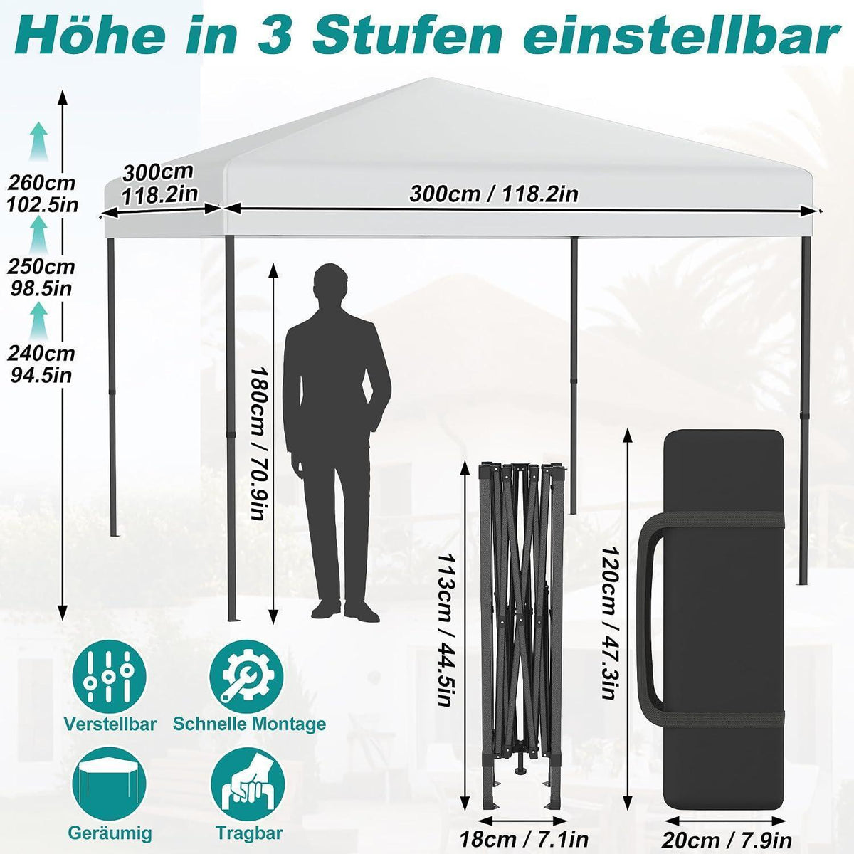 Pop-Up Pavillon 3x3m mit One-Touch – Faltzelt für Garten & Events