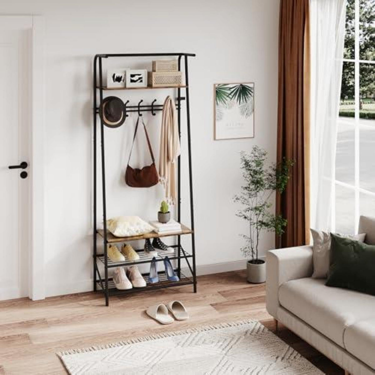 Garderobe mit Sitzbank & Schuhregal – Vintage 60cm