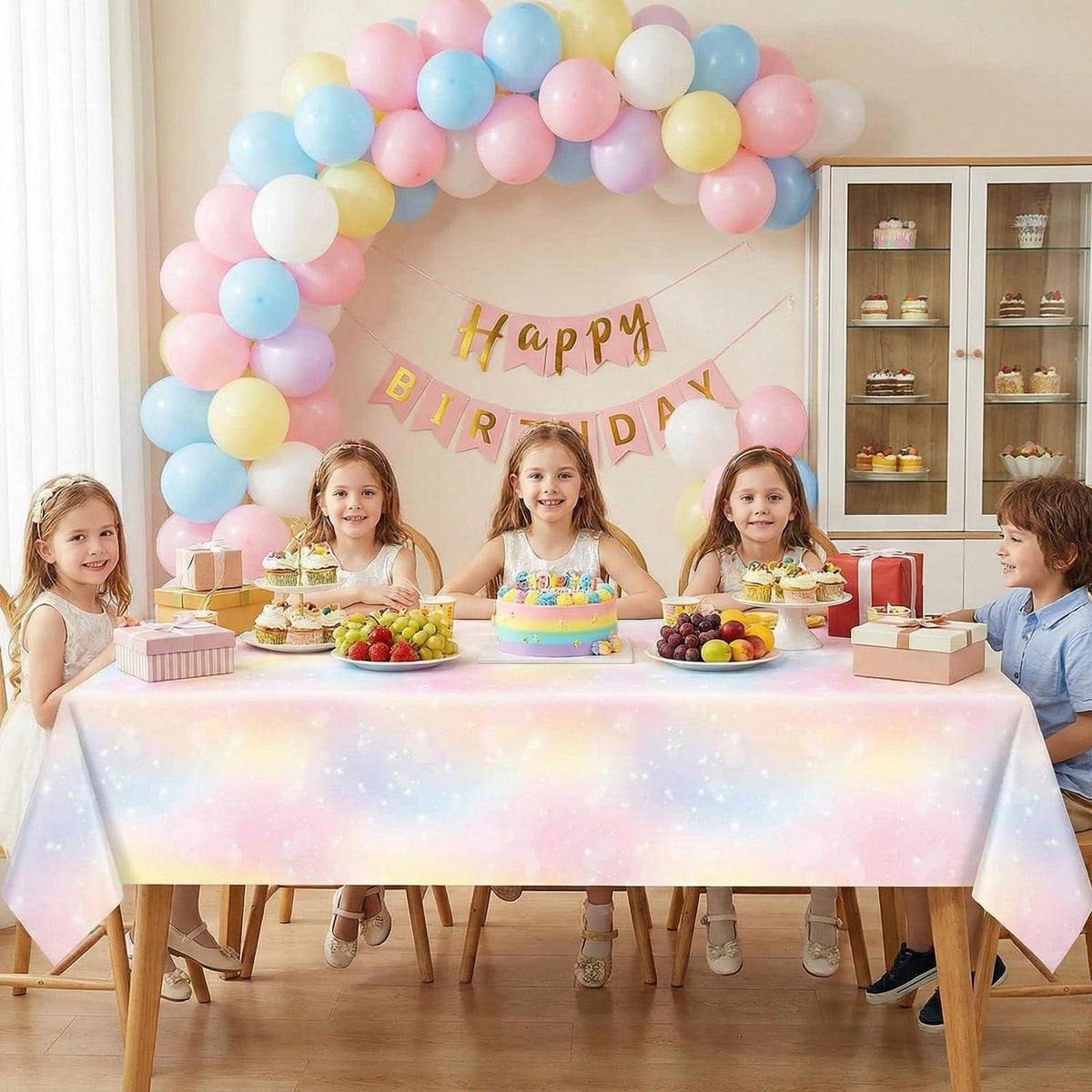 2x Regenbogen Tischdecke Farbverlauf Partydeko 137x274cm