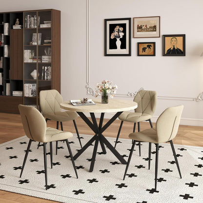 Runder Esstisch Set 100cm + 4 Moderne Leinenstühle (Gelb/Grün)