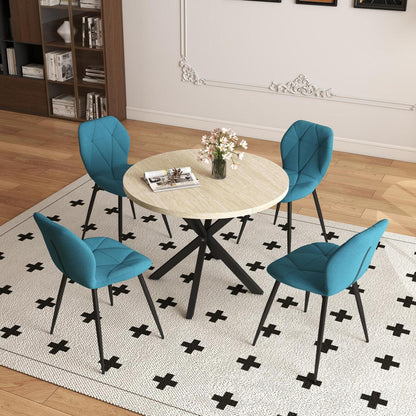 Runder Esstisch Set 100cm + 4 Moderne Leinenstühle (Gelb/Blau)