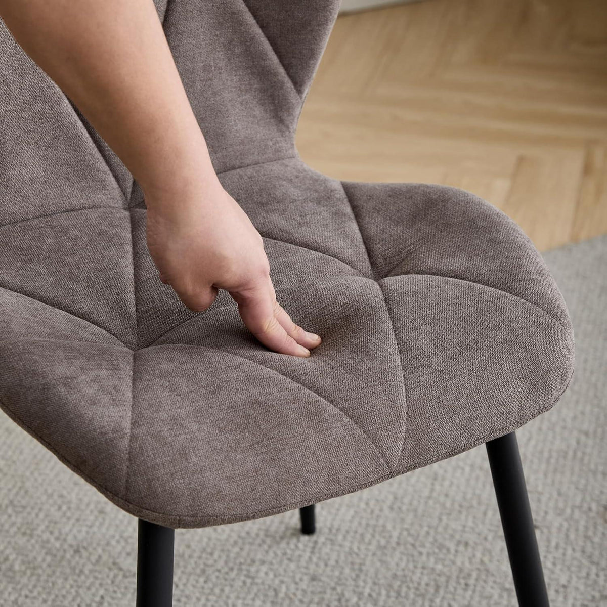Runder Esstisch Set 100cm & 4 Moderne Leinenstühle Braun