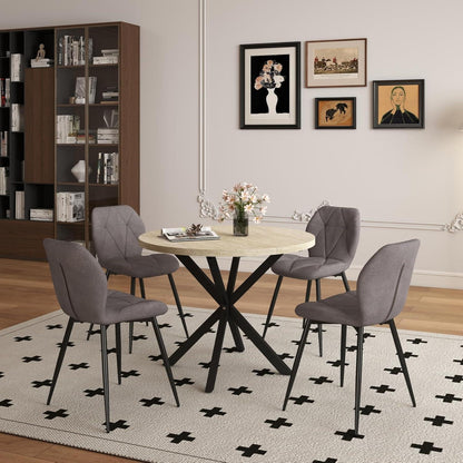 Runder Esstisch Set 100cm & 4 Moderne Leinenstühle (Gelb/Dunkelgrau)