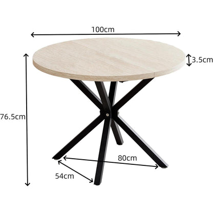 Runder Esstisch Set 100cm & 4 Moderne Leinenstühle (Gelb/Dunkelgrau)