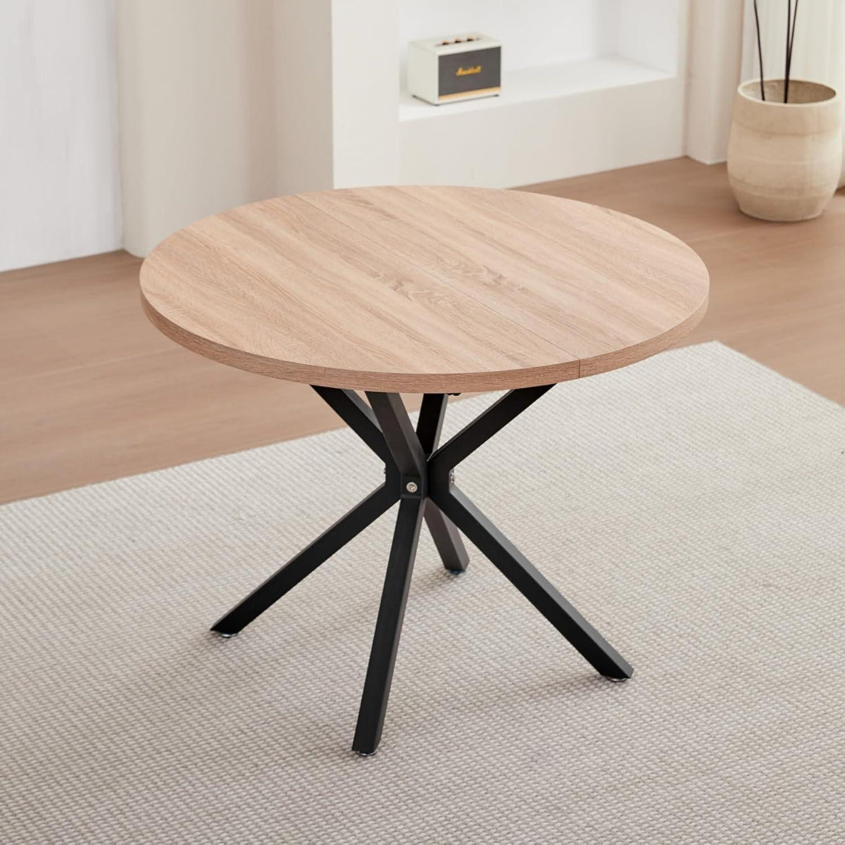 Runder Esstisch Set 100cm mit 4 modernen Leinenstühlen