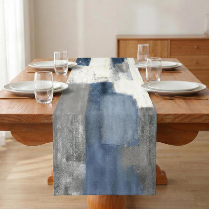 Tischläufer Leinen abstrakt Landhausstil weiß 40x140 cm
