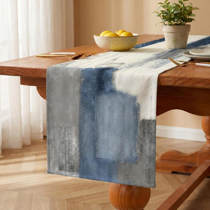 Tischläufer Leinen abstrakt Landhausstil weiß 40x140 cm