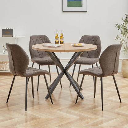 Runder Esstisch Set 100cm mit 4 modernen Leinenstühlen