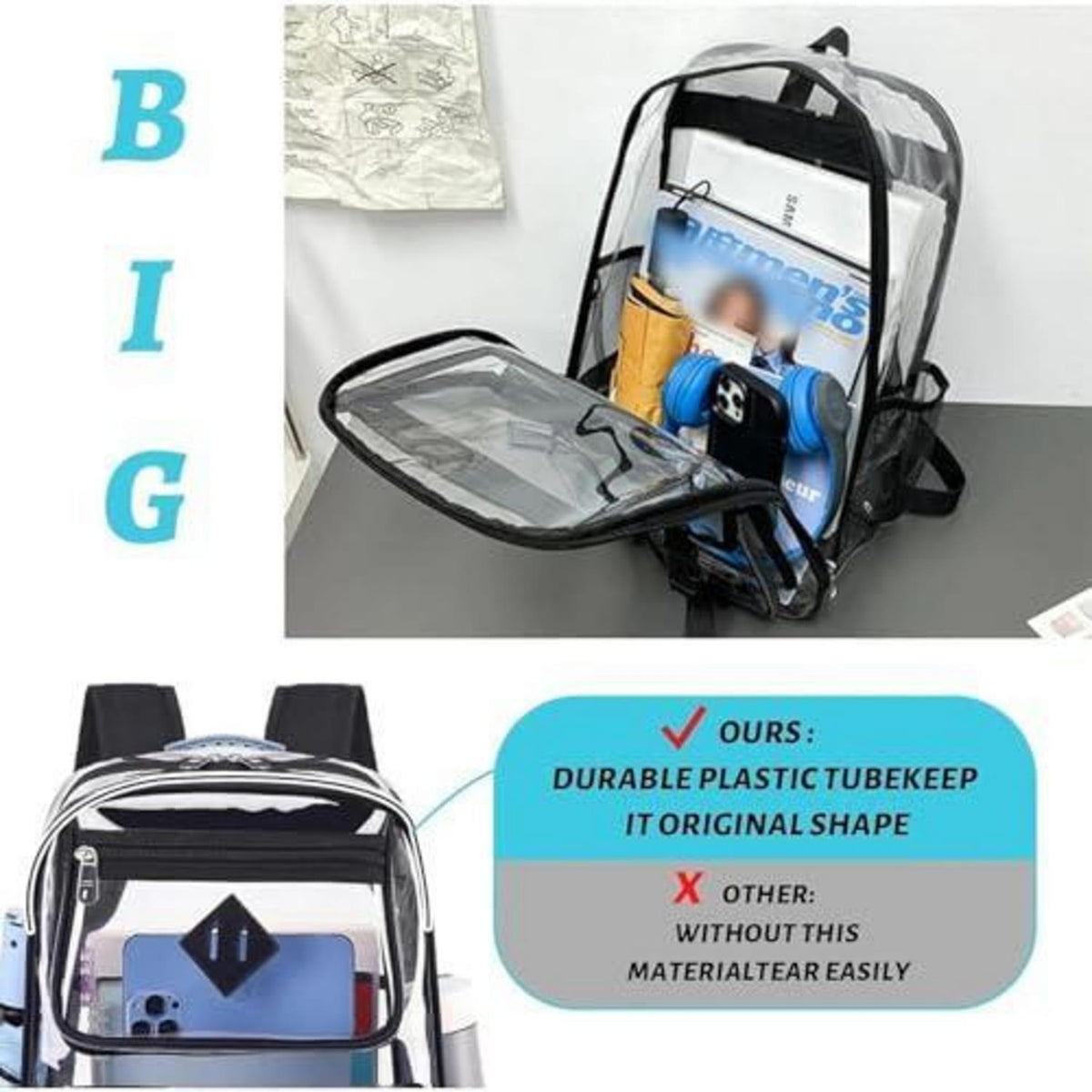 Transparenter Rucksack – Stadiontasche mit großer Kapazität