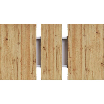 Ausziehbarer Esstisch Weiß & Holz mit Stauraum (110-140x80cm)