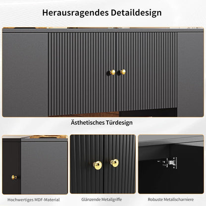 Klappbare Kücheninsel mit Schubladen & Regalen, Schwarz