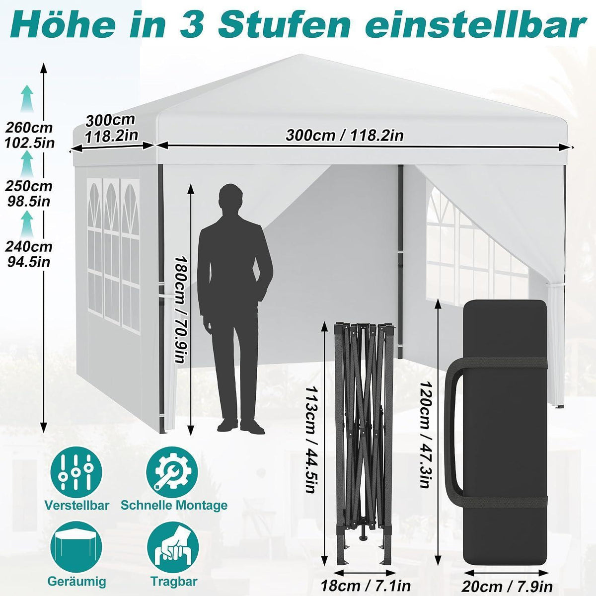 3x3m Pop Up Pavillon – Wasserdicht & Stabil für Garten & Camping