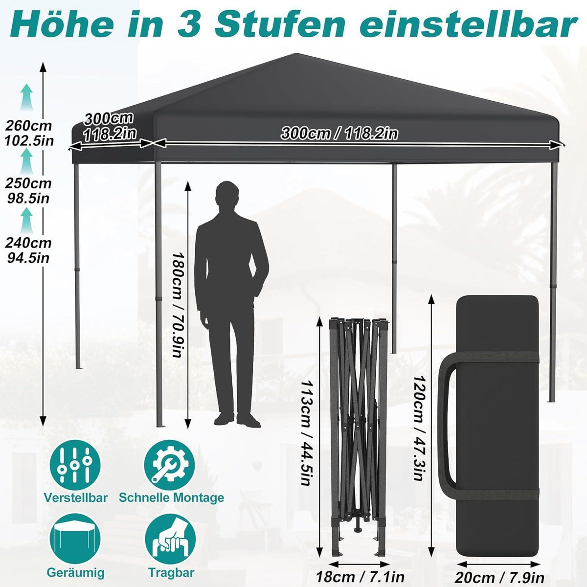 3x3m Pop Up Pavillon – Wasserdicht & Stabil für Garten & Camping