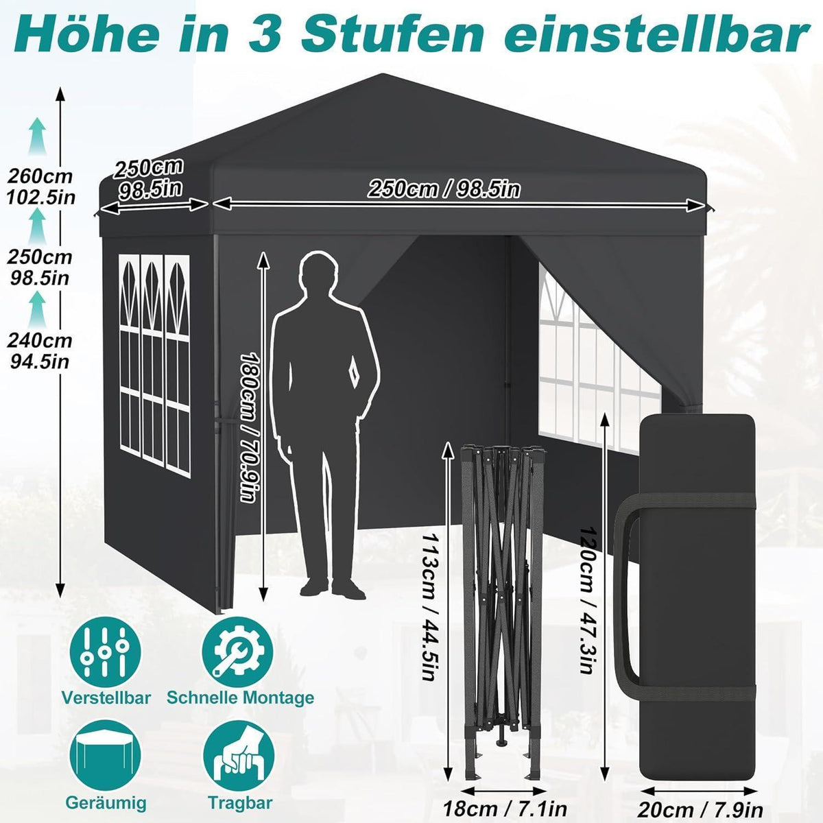 Pop Up Pavillon 2.5x2.5m – Wasserdicht & UV-Schutz