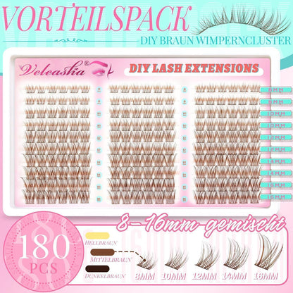 Braune Wimpern-Cluster Extensions – Natürlicher Look 8-16mm