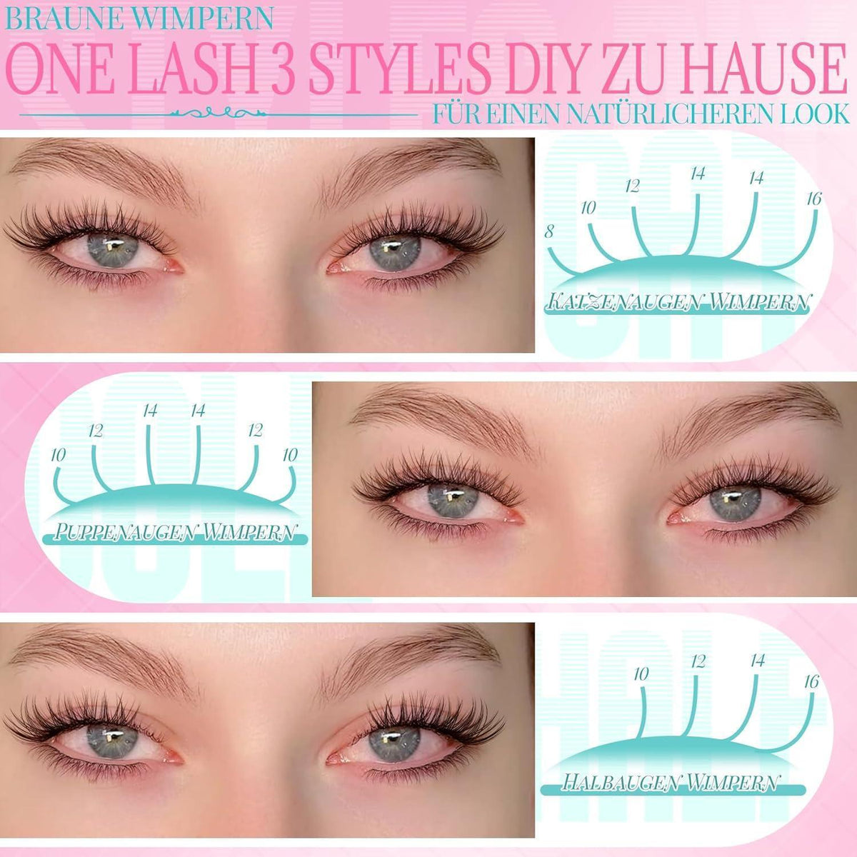 Braune Wimpern-Cluster Extensions – Natürlicher Look 8-16mm