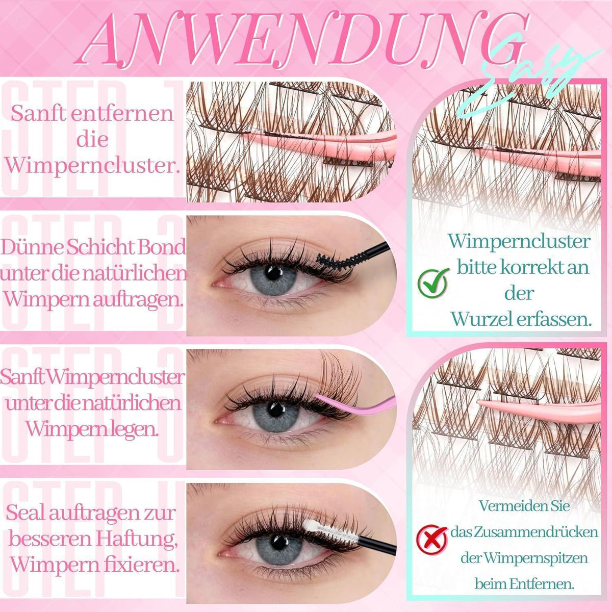 Braune Wimpern-Cluster Extensions – Natürlicher Look 8-16mm