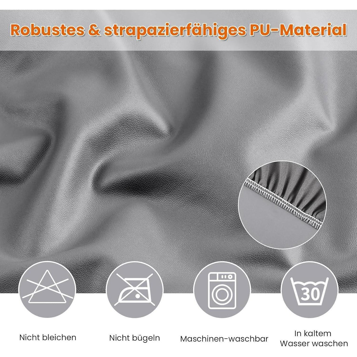 PU Stuhlhülsen 6er Set – Hellgrau, Wasserabweisend & Elastisch