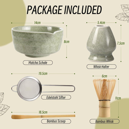 5-tlg. Matcha Set Japanisch – Traditionelles Tee Set mit Schale & Besen